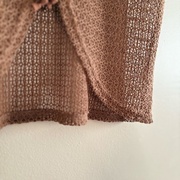 4/$10🎄Vintage Brown Crotchet Short Sleeve Tie Front Cardigan - Picture 7 of 13